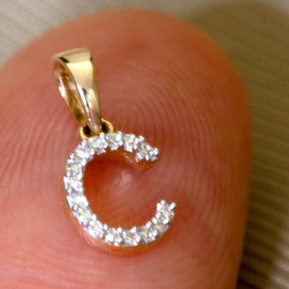 Natural Ethically Sourced Real Earth Diamond Gold Initial C Pendant Stamped 10K - Picture 6 of 6
